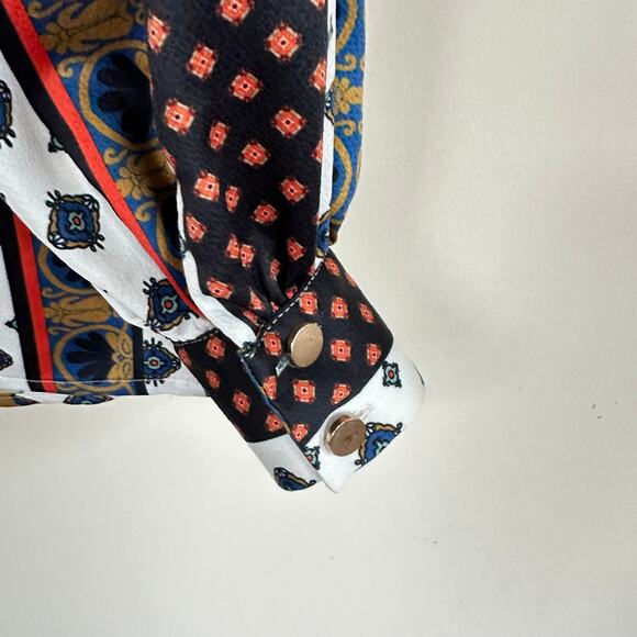 House of Harlow 1960 x Revolve Glenn Blouse in Ivory Pajama Print Long Sleeve XS - Picture 8 of 10